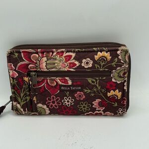 Bella Taylor Brown Floral quilted wallet with hidden hand strap
